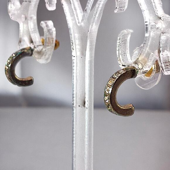 Vintage Rhinestone Gold-Tone Hoop 3/8" Earrings! - Picture 1 of 12